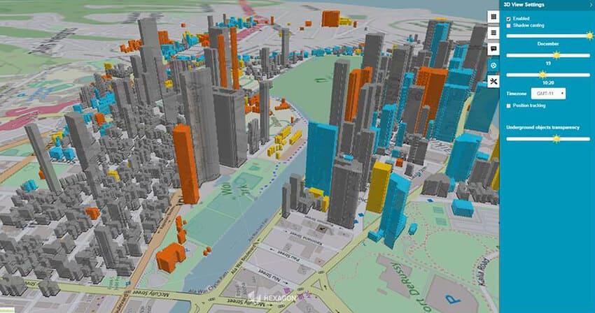 Capture d'écran géomédia zone urbaine et affichage 3D