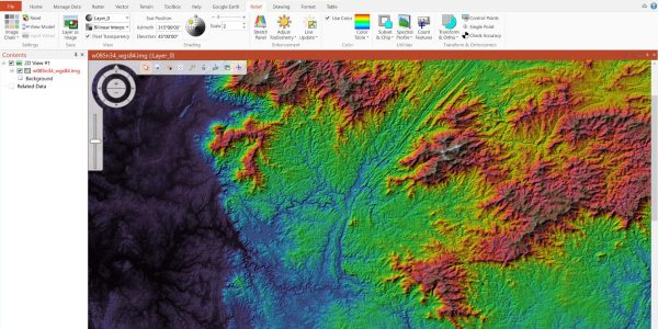 Capture d'écran d'une image satellite dans Erdas 2022